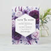 Editable Bloom Lila Floral Wedding Save The Date (Stehend Vorderseite)