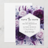 Editable Bloom Lila Floral Wedding Save The Date (Vorne/Hinten)