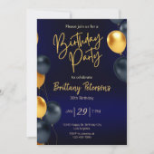 Editable Blue and Gold Birthday Einladung für Männ (Vorderseite)