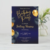 Editable Blue and Gold Birthday Einladung für Männ (Stehend Vorderseite)