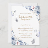 Editable Blue and Gold Quinceañera Invitation Einladung (Vorderseite)