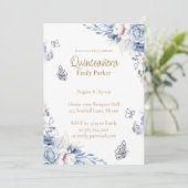 Editable Blue and Gold Quinceañera Invitation Einladung (Stehend Vorderseite)
