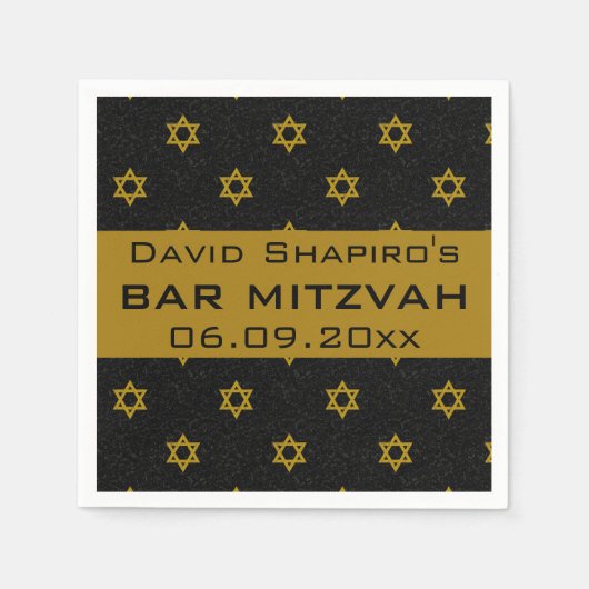 Editable Blue and Gold Star von David Bar Mitzvah Serviette (Vorderseite)