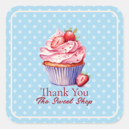 Editable Blue Bakery Thank You  | Cupcake Logo Quadratischer Aufkleber