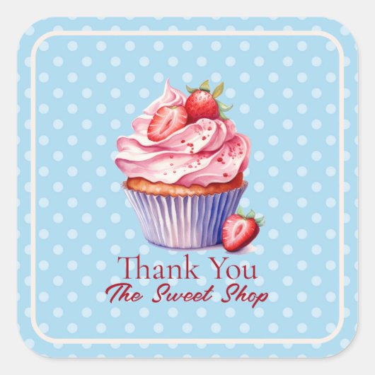 Editable Blue Bakery Thank You  | Cupcake Logo Quadratischer Aufkleber (Vorderseite)