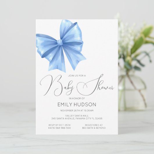 Editable Blue Bow Coquette Einladung (Stehend Vorderseite)