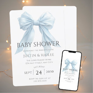 Editable Blue Bow Girl Coquette Babydusche Einladung