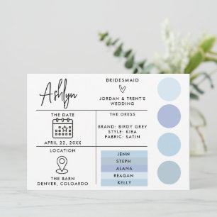 Editable Blue Bridesmaids Info Card für Hochzeit Einladung