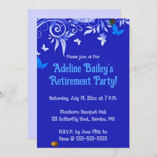Editable Blue Butterflies and Swirls Einladung (Vorne/Hinten)