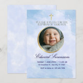 Editable Blue Cloud Baby Boy Baptism Einladung (Vorne/Hinten)