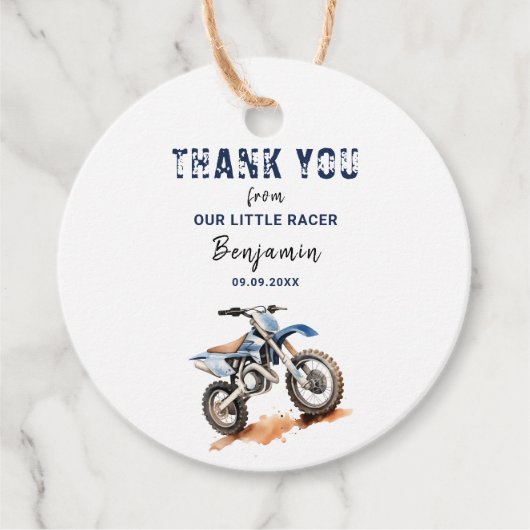 Editable Blue Dirt Bike Birthday Circle Geschenkanhänger (Vorderseite)