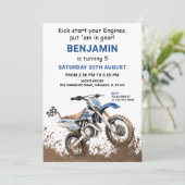 Editable Blue Dirt Bike Einladung Geburtstag (Stehend Vorderseite)