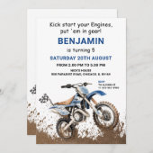 Editable Blue Dirt Bike Einladung Geburtstag (Vorne/Hinten)