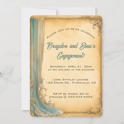 Editable Blue Drain und Blume Einladung (Vorderseite)