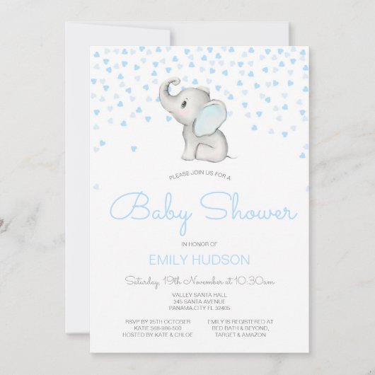 Editable Blue Elephant Einladung (Vorderseite)