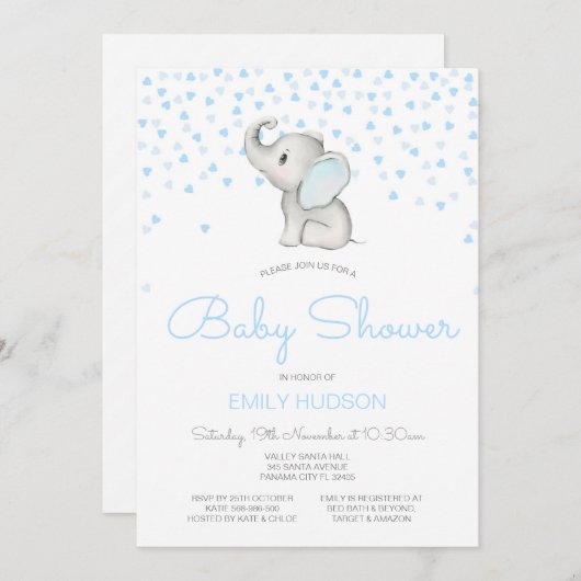 Editable Blue Elephant Einladung (Vorne/Hinten)