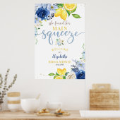 Editable Blue Floral Lemon Brautparty Sie gefunden Poster (Küche)