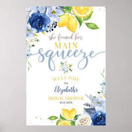 Editable Blue Floral Lemon Brautparty Sie gefunden Poster
