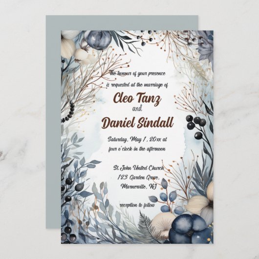 Editable Blue Flower Garden Einladung (Vorne/Hinten)