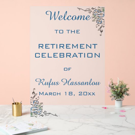 Editable Blue Flowers Celebration Acrylschild (Hochzeit)