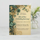 Editable Blue Flowers Gold Wirbel Jahrestag Einladung (Stehend Vorderseite)