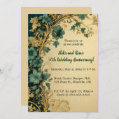 Editable Blue Flowers Gold Wirbel Jahrestag Einladung (Vorne/Hinten)