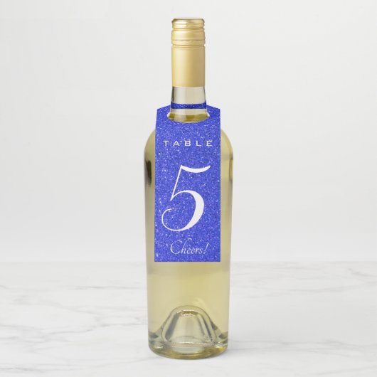 Editable Blue Glitzer Tischnummer Flaschenanhänger (Auf Flasche)