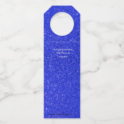 Editable Blue Glitzer Tischnummer Flaschenanhänger (Rückseite)