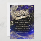 Editable Blue Gold Themes für Masquerade Party Einladung (Vorderseite)