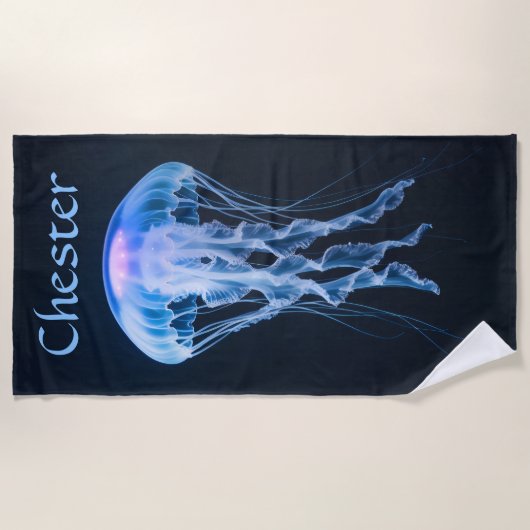 Editable Blue Jellyfish Strandtuch (Vorderseite)