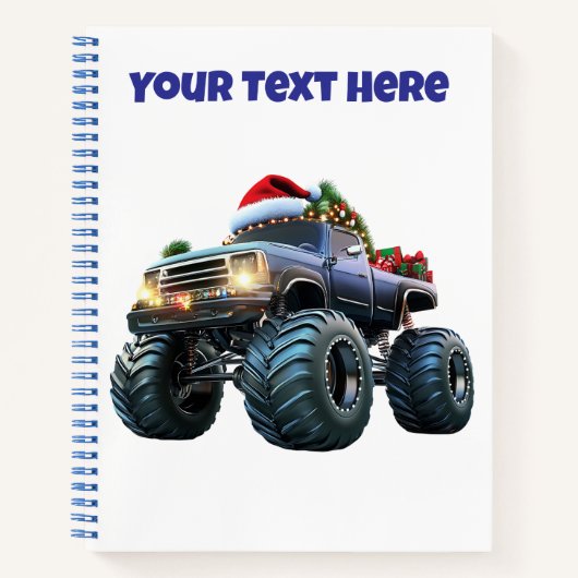 Editable Blue Monster Truck Weihnachts Spiral Edit Notizblock (Vorderseite)