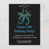 Editable Blue Octopus Einladungspostkarte (Vorderseite)