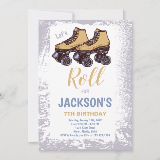 Editable Blue Skate Party laden Einladung (Vorderseite)