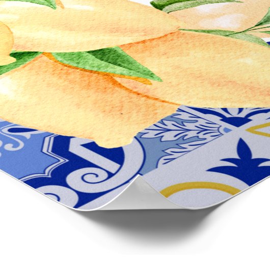 Editable Blue Tiles Lemon Citrus Sign Poster (Ecke)