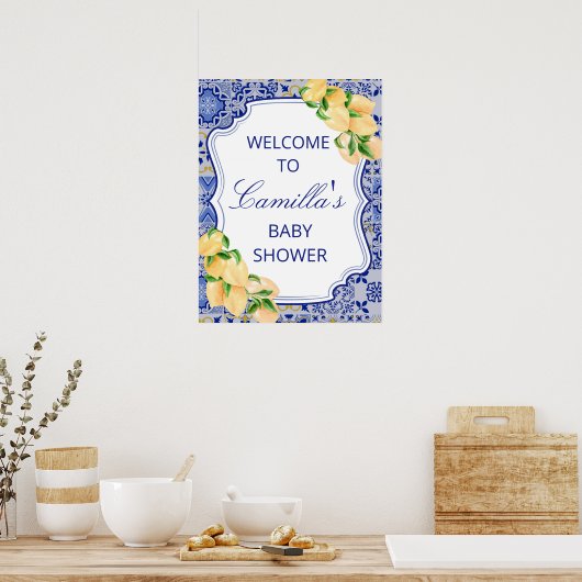 Editable Blue Tiles Lemon Citrus Sign Poster (Küche)