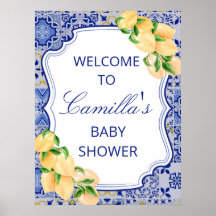 Editable Blue Tiles Lemon Citrus Sign