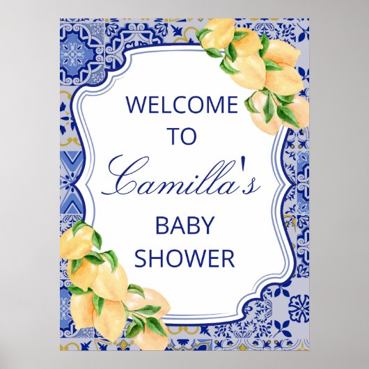 Editable Blue Tiles Lemon Citrus Sign Poster (Vorne)