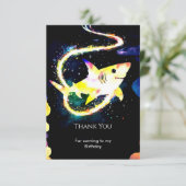Editable Blue Whimsical Shark Birthday Dankeskarte (Stehend Vorderseite)