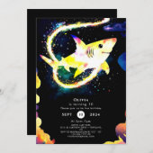 Editable Blue Whimsical Shark Birthday Einladung (Vorne/Hinten)