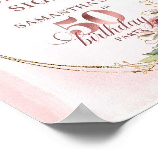Editable Blush Pink Greenery 50 Birthday Tabletop Poster (Ecke)