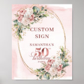 Editable Blush Pink Greenery 50 Birthday Tabletop Poster (Vorne)