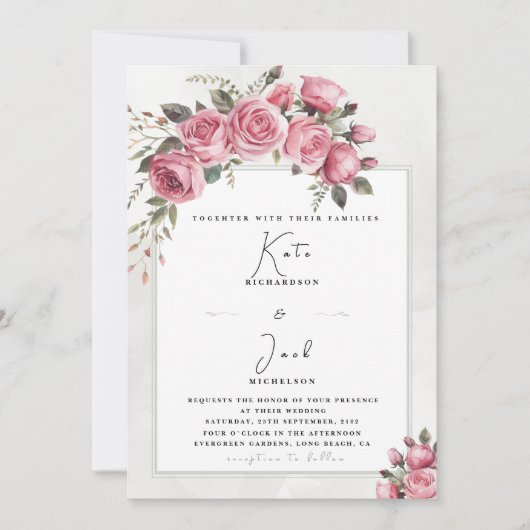 Editable Blush Rose Floral Frame Wedding Einladung (Vorderseite)