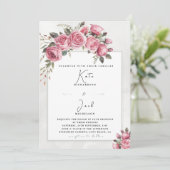 Editable Blush Rose Floral Frame Wedding Einladung (Stehend Vorderseite)