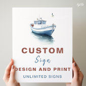 Editable Boat Nautical Custom Birthday Sign - Boy Poster