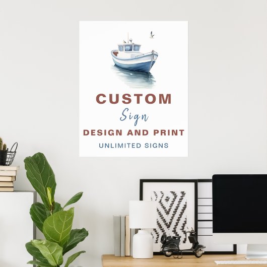 Editable Boat Nautical Custom Birthday Sign - Boy Poster (Heimbüro)