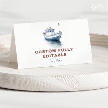 Editable Boat Nautical Faltfood Zelt Card - Junge