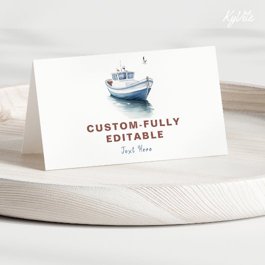 Editable Boat Nautical Faltfood Zelt Card - Junge Karte