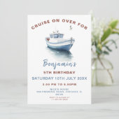 Editable Boat Theme Birthday Einladung - Junge (Stehend Vorderseite)