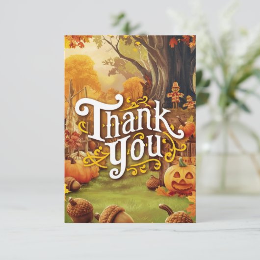 Editable Boho Autumn Fall Dankeskarte (Stehend Vorderseite)