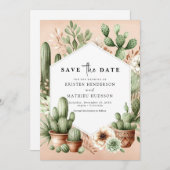 Editable Boho Cactus Wedding Save The Date (Vorne/Hinten)